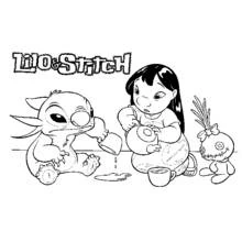 Coloriage Lilo et Stitch prennent le thé