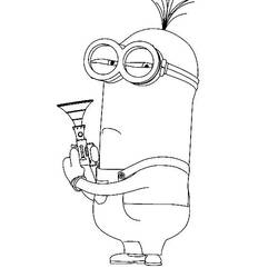 Coloriage Minion Kevin tenant une petite trompette
