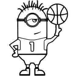 Coloriage Minion jongle avec un ballon de basket sur le doigt