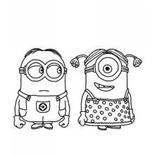 Coloriage Minions garçon et fille côte à côte