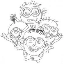 Coloriage Minions groupe avec bras levés
