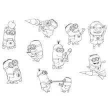Coloriage Minions dans des poses amusantes