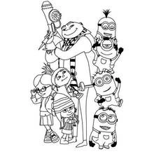 Coloriage Minions avec Gru et les trois filles