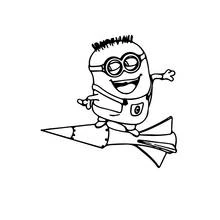 Coloriage Minion sur une fusée crayon