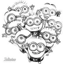Coloriage Minions rassemblés en forme de cœur