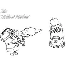 Coloriage Minions avec une fusée et une pomme