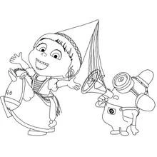 Coloriage Minions : Agnès sur son cheval à bascule avec Stuart