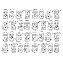 Coloriage Minions alignés en rangées