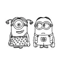 Coloriage Minion à couettes, petit sac et grand sourire