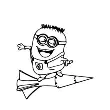 Coloriage Minion volant sur une fusée