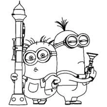 Coloriage Minions armés côte à côte