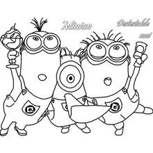 Coloriage Moi, Moche et Méchant minions faisant la fête