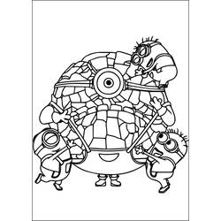 Coloriage Mega Minion transportant trois petits minions