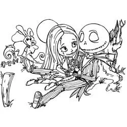Coloriage Monsieur Jack et Sally dans le cimetière