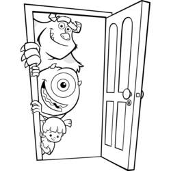 Coloriage Sulli, Bob et Boo qui passent la tête par la porte