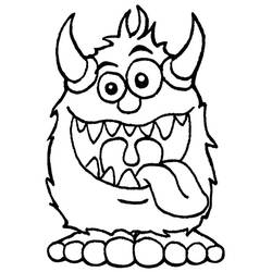 Coloriage Monstre poilu avec de grandes cornes et la langue tirée