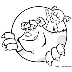 Coloriage Sullivan et Bouh saluant dans un cercle