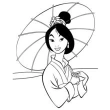 Coloriage Mulan tenant une ombrelle en papier