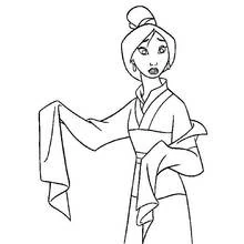 Coloriage Mulan en kimono traditionnel