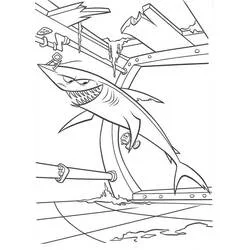 Coloriage Chumy le requin près d'une structure engloutie