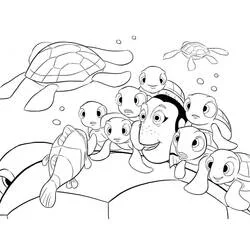Coloriage Nemo entouré de bébés tortues de mer