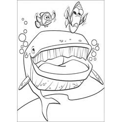 Coloriage Nemo et Dory près de la bouche d'une baleine