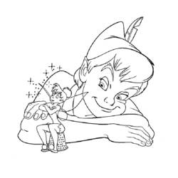 Coloriage Peter Pan et Fée Clochette posée sur sa main