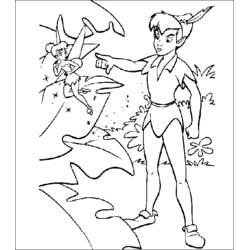 Coloriage Peter Pan pointant du doigt avec la Fée Clochette