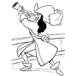 Coloriage Peter Pan : le capitaine Crochet à la longue-vue