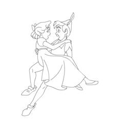 Coloriage Peter Pan portant Wendy dans ses bras