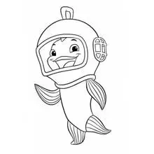 Coloriage Petit Poulet transformé en poisson avec un casque de plongée