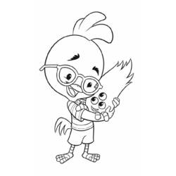 Coloriage Petit Poulet (Chicken Little) serrant son ami extraterrestre