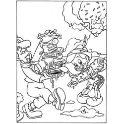 Coloriage Pinocchio et un ami mangeant des sandwichs