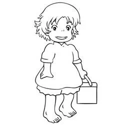 Coloriage Ponyo debout avec un petit sac