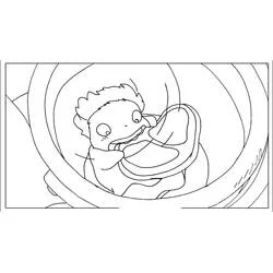 Coloriage Ponyo dans une vague enroulée