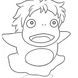Coloriage Ponyo heureuse bouche grande ouverte