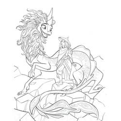 Coloriage Raya aux côtés de Sisu le dragon sur des rochers Coloriage Raya aux côtés de Sisu le dragon sur des rochers