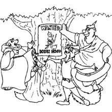 Coloriage Robin des Bois affiche de recherche sur un arbre
