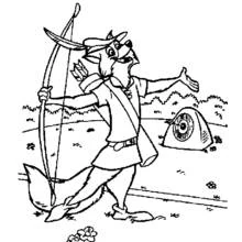 Coloriage Robin des Bois avec son arc après un tir réussi