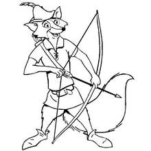 Coloriage Robin des Bois visant avec son arc et sa flèche