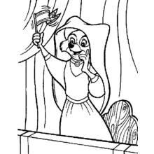 Coloriage Robin des Bois agitant un petit drapeau depuis un balcon