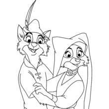 Coloriage Robin des Bois et Marianne se tenant la main