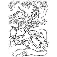 Coloriage Robin des Bois épiant depuis un arbre avec Petit Jean