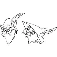 Coloriage Robin des Bois personnages avec chapeaux à plumes