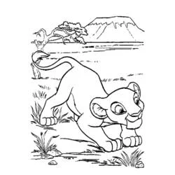 Coloriage Simba accroupi dans la savane