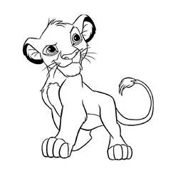Coloriage Simba lionceau debout, regard de côté