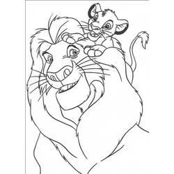Coloriage Simba perché sur le dos de Mufasa
