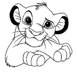 Coloriage Simba lionceau couché, pattes avant croisées