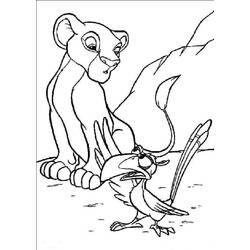 Coloriage Simba assis près de Zazu l'oiseau