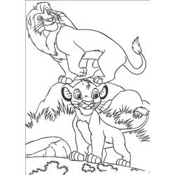 Coloriage Simba lionceau avec Simba adulte sur le rocher